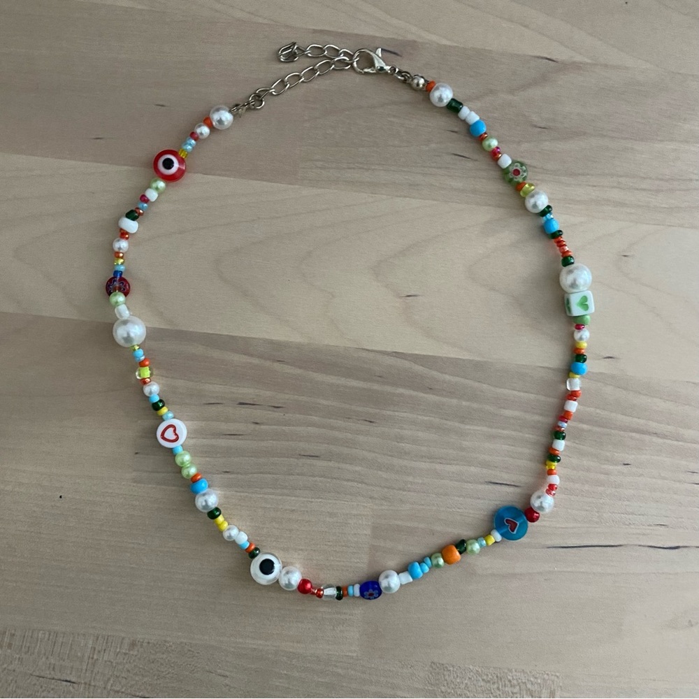 Handmade multicolor evil eye beaded necklace